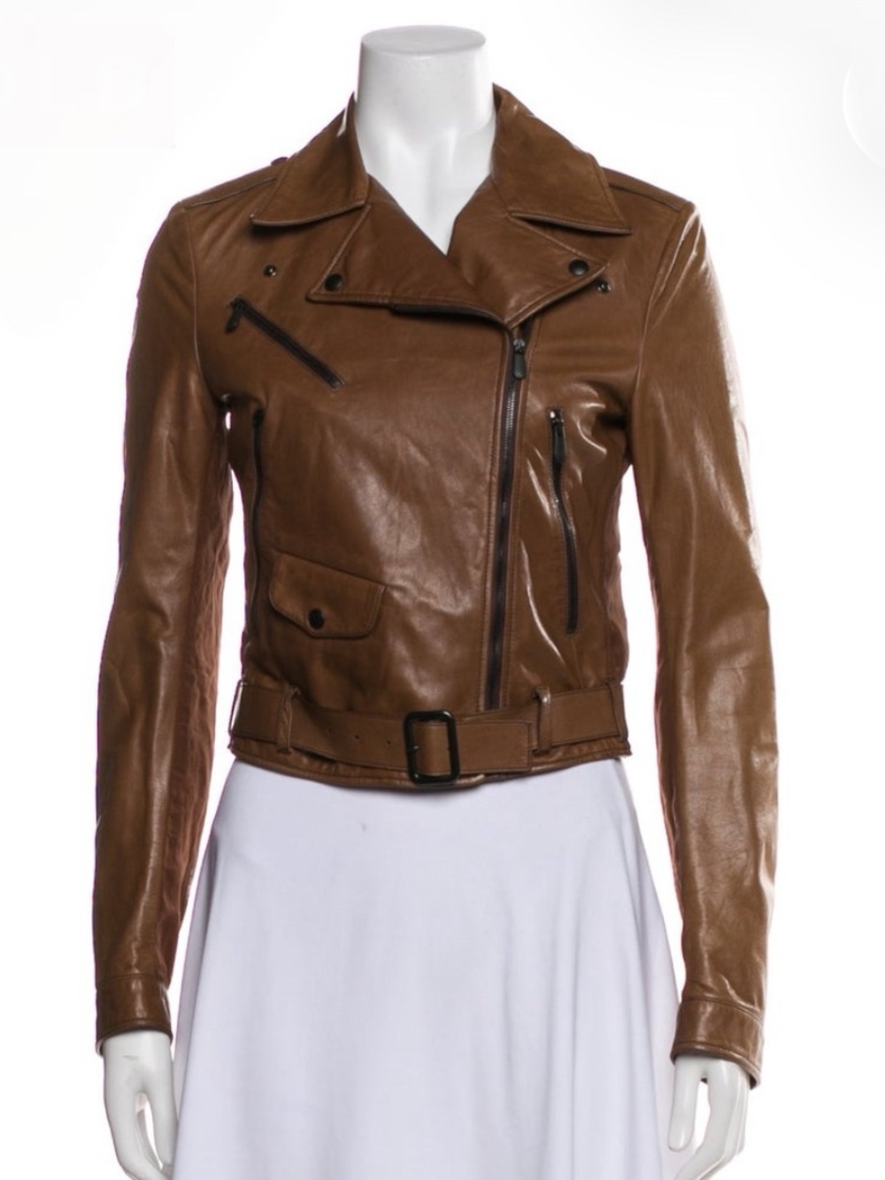 Bottega Veneta Cognac Brown Leather Moto Jacket